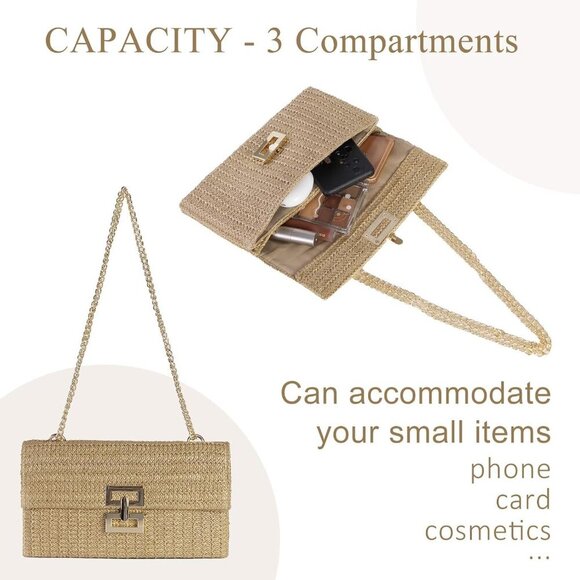 Straw Clutch Purses Women Summer Beach Handbags Boho Woven Envelope Wallet Fold - Picture 4 of 7